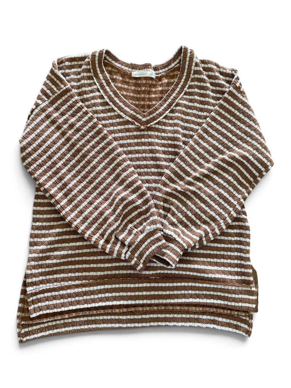 Striped Brown & White V-Neck Sweater